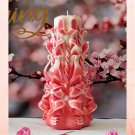 Carved Candles Home Decor Handmade Gift Colourful Art Design Coral Pink Cream