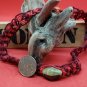 Two Tone Red Hemp and Stone Necklace