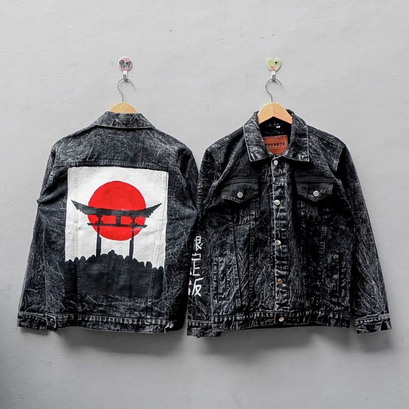 shinto shrine Torii in denim jacket japanese design