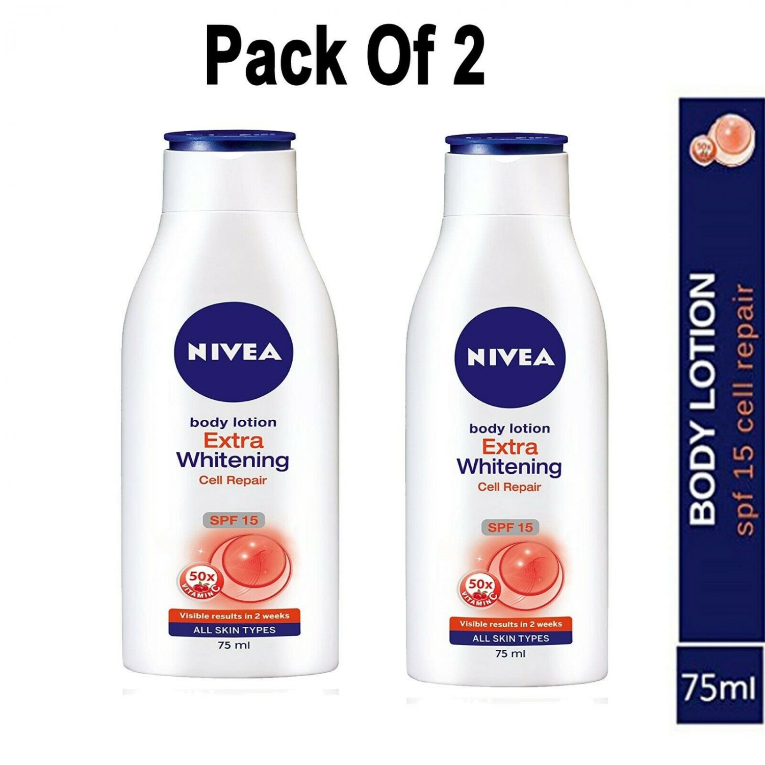 Nivea Extra Whitening Cell Repair SPF15 Body Lotion 75ml x 2,Worldwide Free Ship