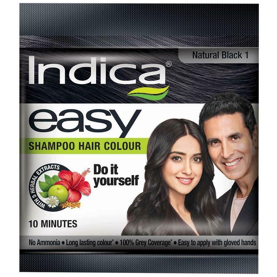 Indica Easy 10 Minutes Shampoo Hair Color Natural Black 18ml X Pack Of 5