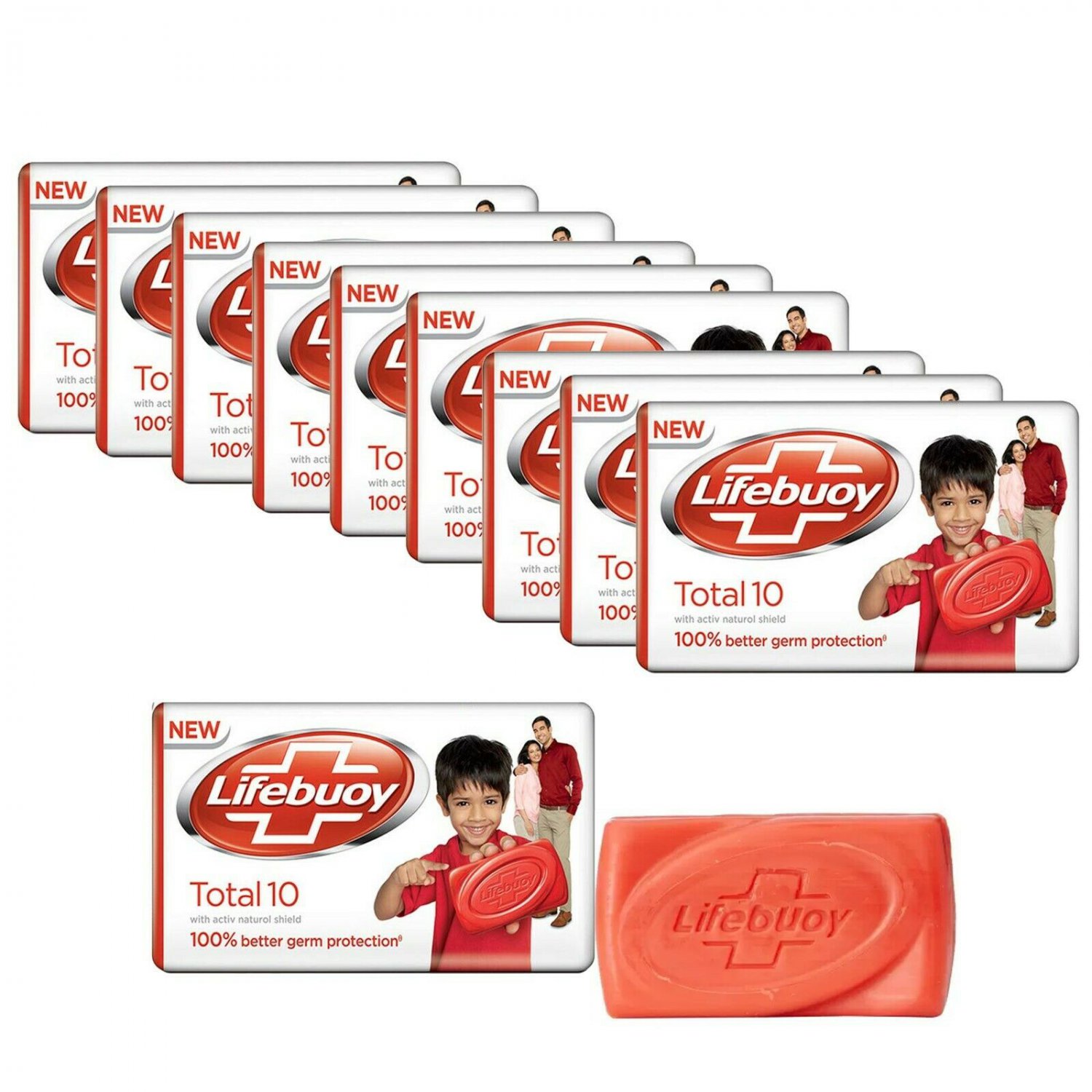 Lifebuoy Total Germ Protection Soap, With Active Silver Shield-59g x Pack Of 10