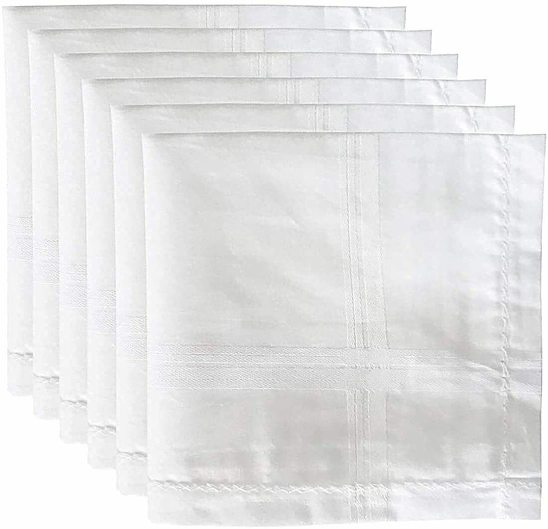 100%  Cotton White Men's Pocket Handkerchiefs Hanky, XXL King Size, Pack of 12