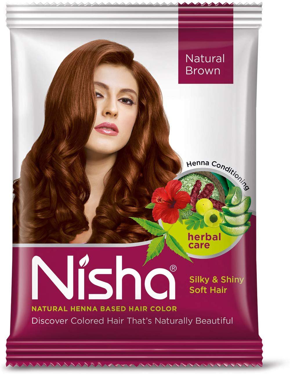 Nisha Natural Henna Powder For Hair, Natural Brown Color, Pack Of 10 x 15g Each