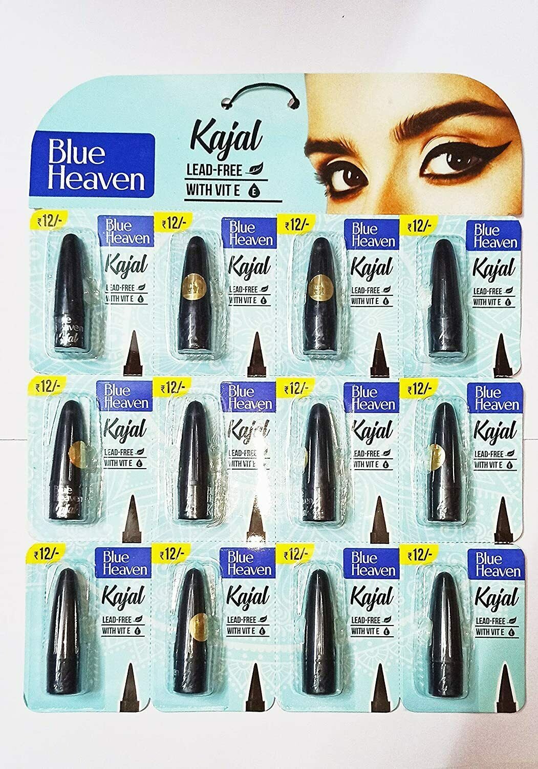 Blue Heaven Long Lasting, Waterproof, Lead Free BLACK Kajal, Each 2gm x 12 pcs