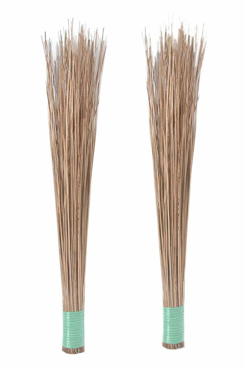 Premium XL  Size Natural Coconut Leaf Grass Broom Stick With Plastic Handle x 2