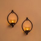 Decorative Eye Wall Candle Holder,  Black Holder with Yellow Glass x  Set Of 2