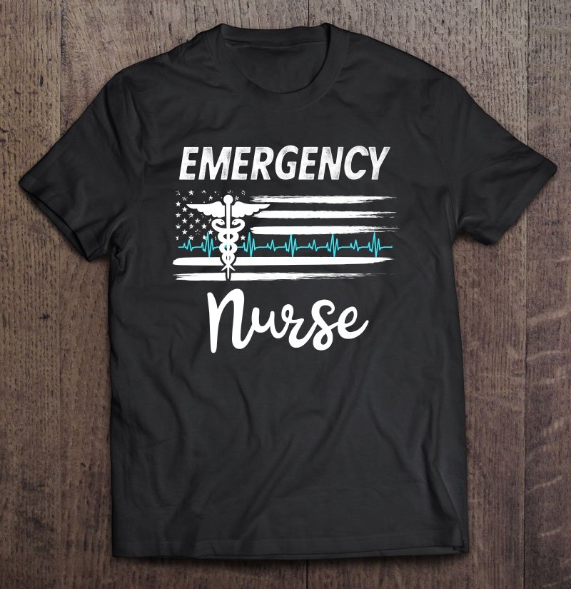 Emergency Room Nurse Er Lvn American Flag Heartbeat Tee Shirt S3XL