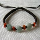 Lovely 3 Love Heart Jadeite Jade Beaded Bracelet w Gift Pouch -Great for Kids!