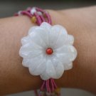 Elegant 4 Beaded Silk Strands Carved Jadeite Jade Big Bauhinia Flower Bracelet
