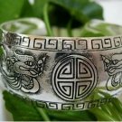 Huge Vintage Tibetan Copper Carved Two Dragon Head Cuff Bracelet- 7 1/4"