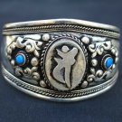 Huge Tibetan Turquoise Gemstone Carved Mantra OM Big Sacred Dorje Cuff Bracelet