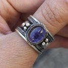 Big Adjustable Tibetan Oval Amethyst Gemstone Multi Weaving Dotted Amulet Ring