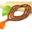 108 6X5mm Rudraksha Bodhi Seeds Prayer Beads Mala Necklace 23" w Golden Tassel