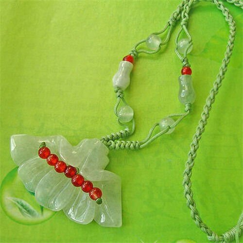Big Adjustable Beaded Chain Delicate Carved Jade Trumpet Flower Pendant Necklace