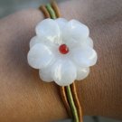 Delicate Braided 3 Solid Silk Strands Jadeite Jade Bauhinia Flower Bracelet