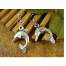 Pair Vintage Style Tibetan Copper Carved Vivid Dolphin Dangle Amulet Earrings