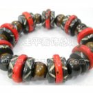 Big Vintage Stretchy Tibetan Multi Color & Shape Yak Bone Beaded Amulet Bracelet