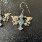 925 Silver Angel Wings Dangle Earrings Blue