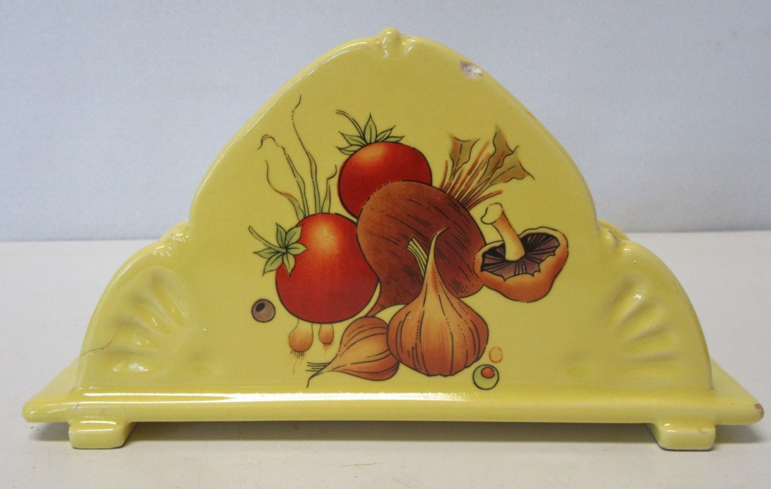Vintage Ceramic Yellow Napkin Holder Marked 192 USA Vegetable Design