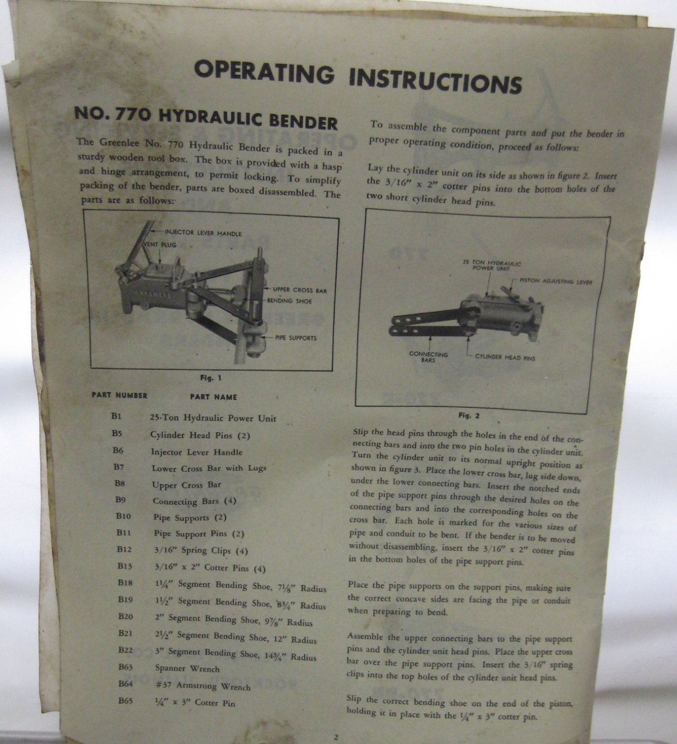 Greenlee Hydraulic Pipe Bender Model 770 Original Box & Instructions