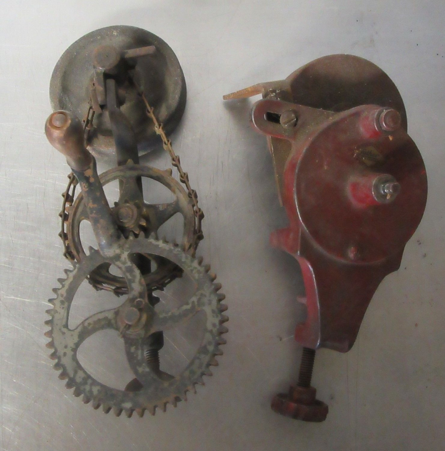 2 Antique Tool Grinders Chain Driven Hand Crank Sharpener Blacksmith