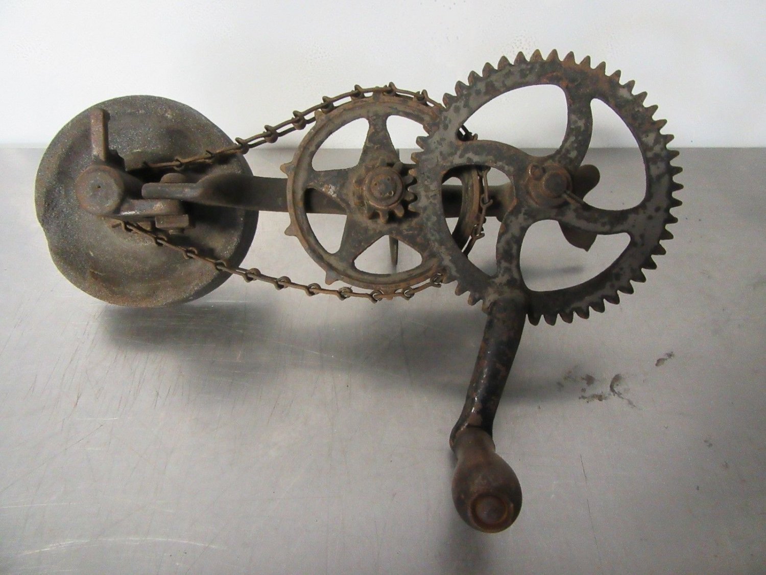 2 Antique Tool Grinders Chain Driven Hand Crank Sharpener Blacksmith