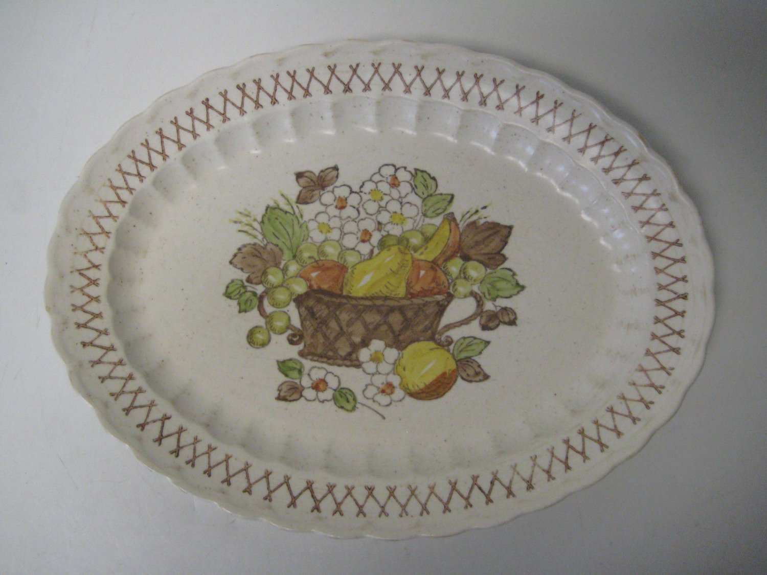 VERNON WARE FRUIT BASKET PATTERN SERVING PLATTER MADE BY METLOX POTTERY