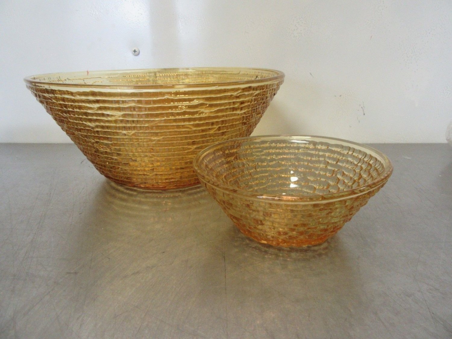 Vintage Anchor Hocking Soreno Amber Glass Chip and Dip Bowl Set Party Bowls