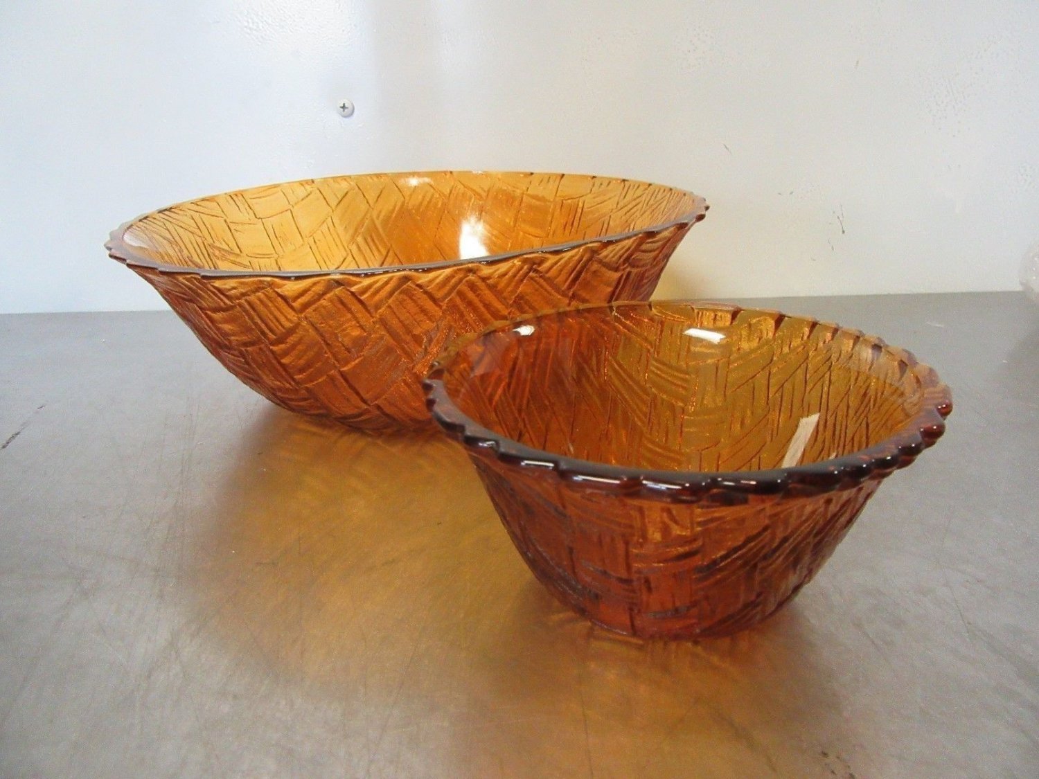 Vintage Indiana Glass Amber Color Chip N Dip Set Basket Weave Pattern