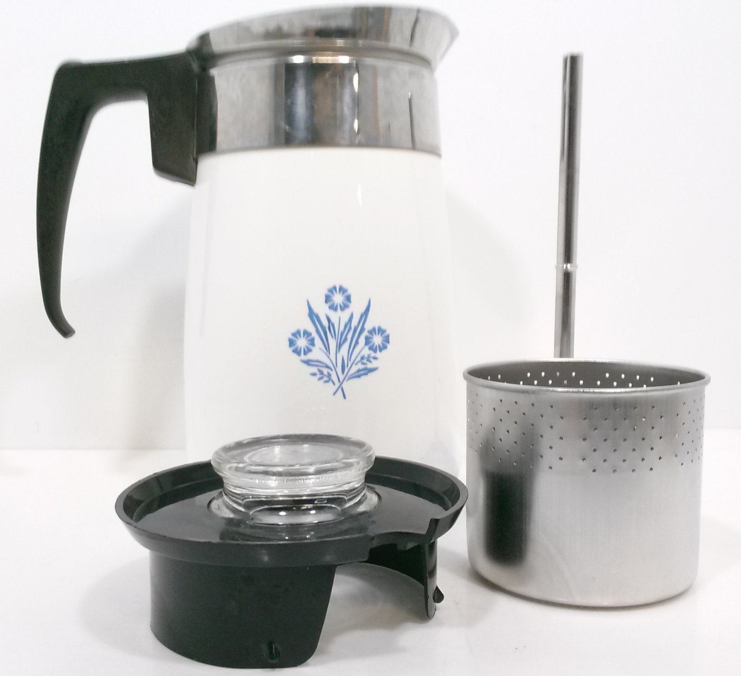 VINTAGE CORNINGWARE BLUE CORNFLOWER 6 CUP Stovetop Non Electric Percolator