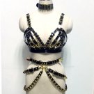 Handcrafted Sexy Heavy Duty Black Set (Bra, Choker & Waist Belt)
