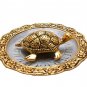 Metal Feng Shui Tortoise On Plate Showpiece (Golden, Diameter:5.5 Inch)