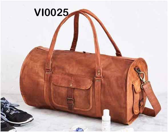 Handcrafted Duffle Leather Bag (Brown) | 100% Genuine Leather
