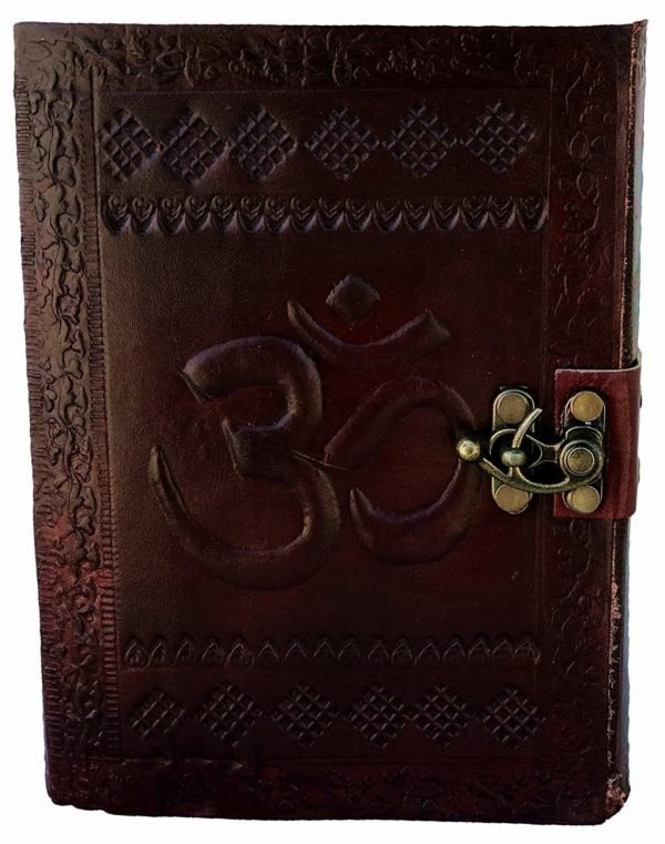 Metal Lock Brown Embossed Om Design 7&acirc;�&sup3;5 Handcrafted Leather Journal/Diary