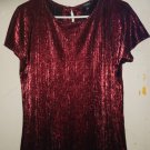 Red Shiny Stretch Short Sleeve Blouse Top