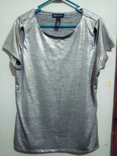 Gold Metallic Stretch Short Sleeve Blouse Top