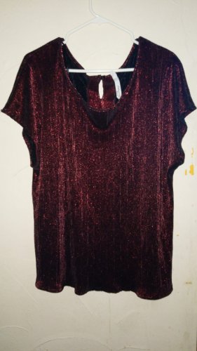 Red Shiny Stretch Short Sleeve Blouse Top