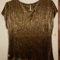 Gold Metallic Stretch Short Sleeve Blouse Top
