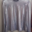 3X Blouse Gray/Grey Long-Sleeve Polyester Shiny Spandex Top Shoulder-Pads