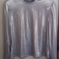 3X Blouse Gray/Grey Long-Sleeve Polyester Shiny Spandex Top Shoulder-Pads