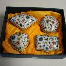 Set of Four (4) Small Ceramic Floral Trinket Boxes Box