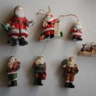Santa Claus Christmas Ornament Lot of 7 Diff, Small Size Santas