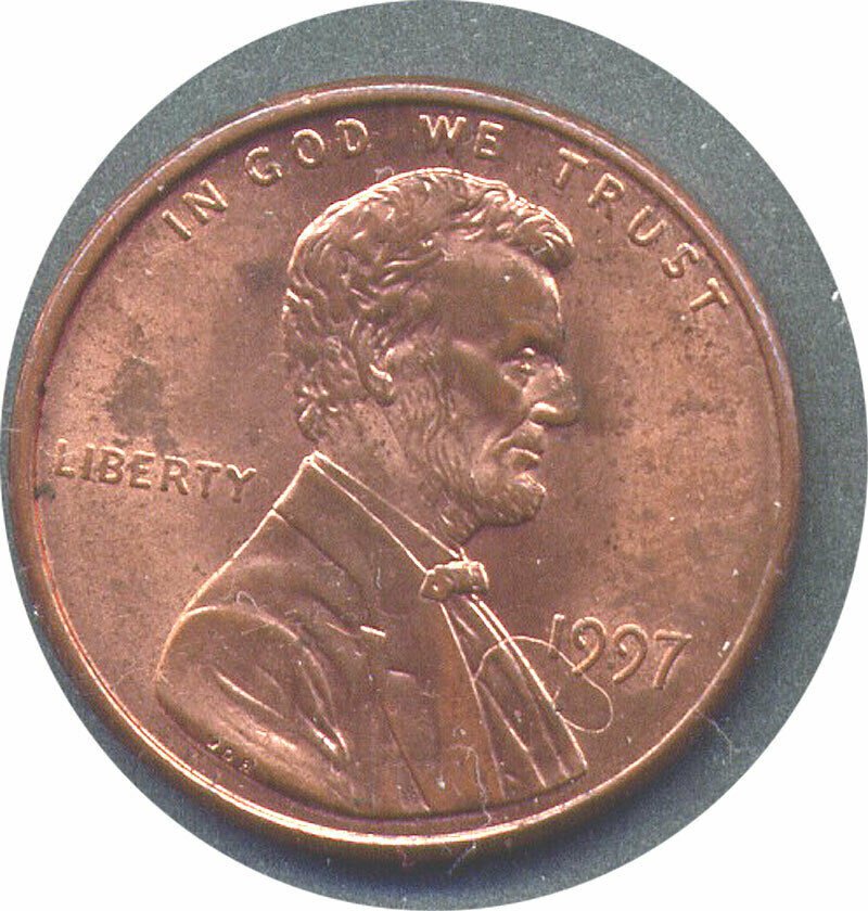 1997-P Lincoln Memorial Cent Struck Through Thru Error - CH AU