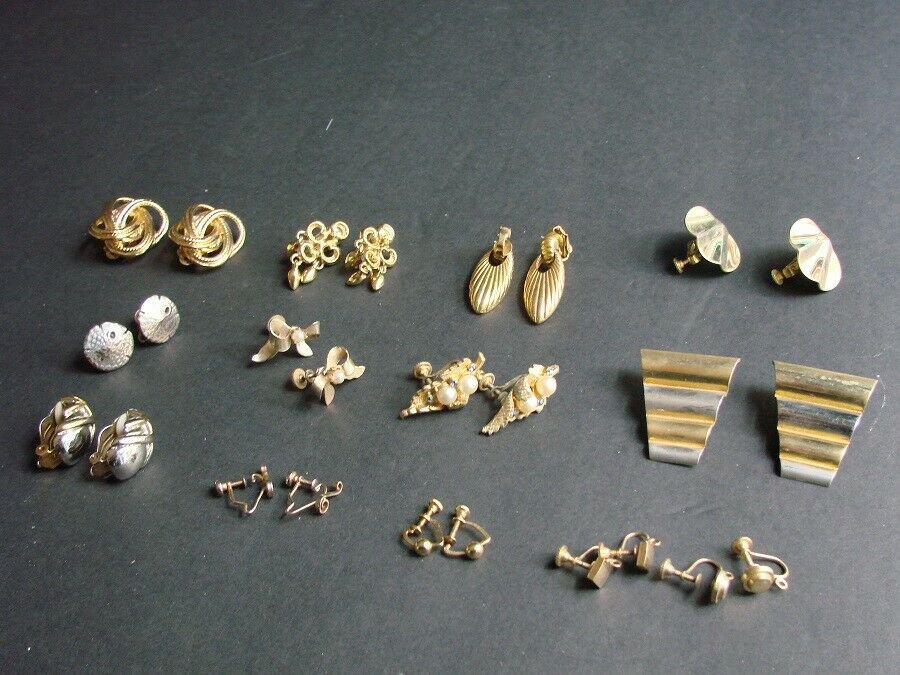 Vintage Clip-On & Screw-Post Earring Lot, 13 Diff. Pairs