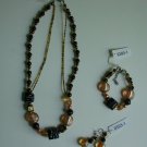 Layered Handmade Bead & Faux Amber Necklace, Bracelet & Earring Set