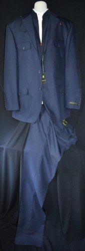 GIOVANNI TESTI HAND TAILORED SUIT WITH ATTACHED VEST NAVY BLUE