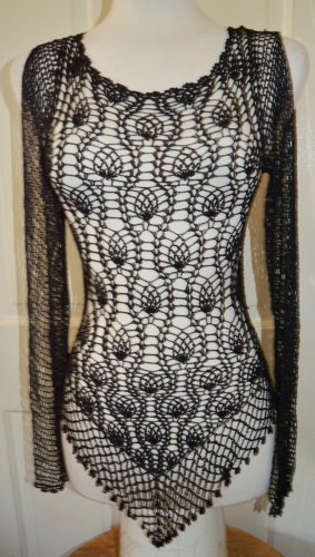 SILK  DESIGNER HANDMADE  CROCHET  V-SHAPE  OPEN SLEEVES DRESS FITS SMALL MEDIUM