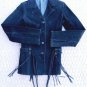 SUEDE JACKET  BLACK HIP LENGTH STITCHED STRAP BELTED 4 BUTTONS LINED SMALL