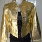 GENUINE LEATHER  GOLD LAME  DESIGNER HANDMADE  CROP JACKET  6 SNAPS 2 POCKETS FITS S-M